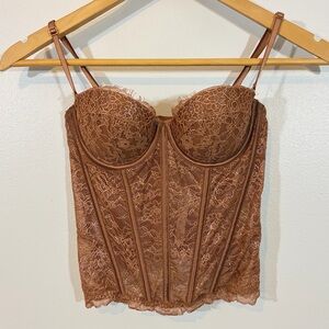 Victoria’s Secret Brown Lace Corset Bustier XS Honeymoon Club Party Lingerie